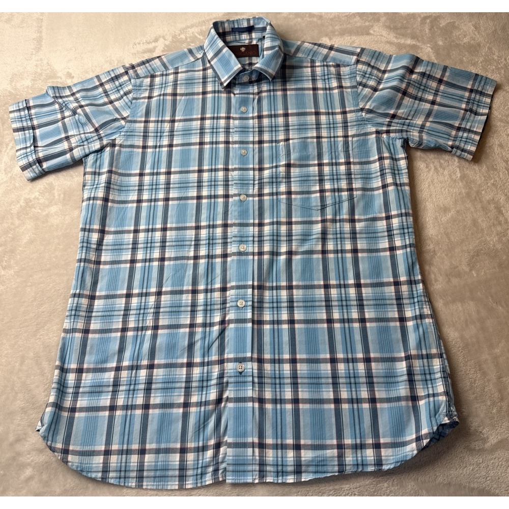 Toscano Patrick Assaraf Mens Plaid Short Sleeve Button Down Shirt‎ Size S